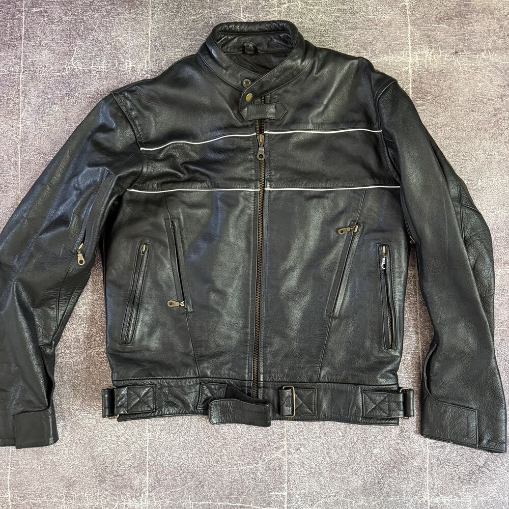 Men's Vintage Y2K X Element Black Leather Motorcycle Zip Up Bomber Jacket Sz L